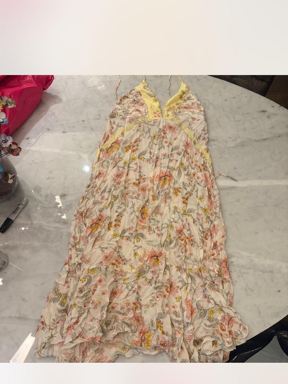 Free People Floral Maxi Slip Dress in Yellow and Pink